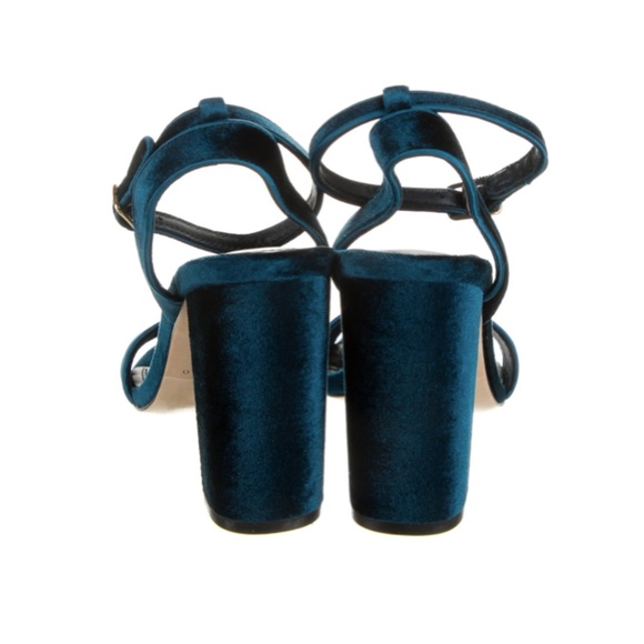 Sandro Paris block heels blue velvet buckle closure at ankles Size 6 - Picture 6 of 12
